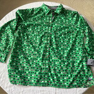 Talbots XL NWOT Green Heart Patterned Button-Up Shirt